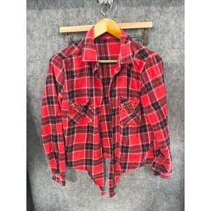 Bongo Red Plaid‎ Crop Long Sleeve Studded Pockets Shirt Women's Size XL